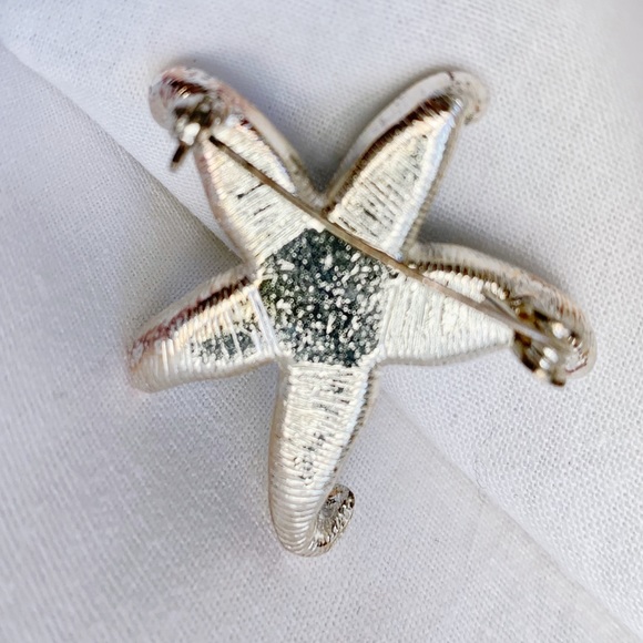 Blue Starfish Pin Ocean Nautical Brooch Sparkly Rhinestones Beach Coastal - Picture 2 of 2